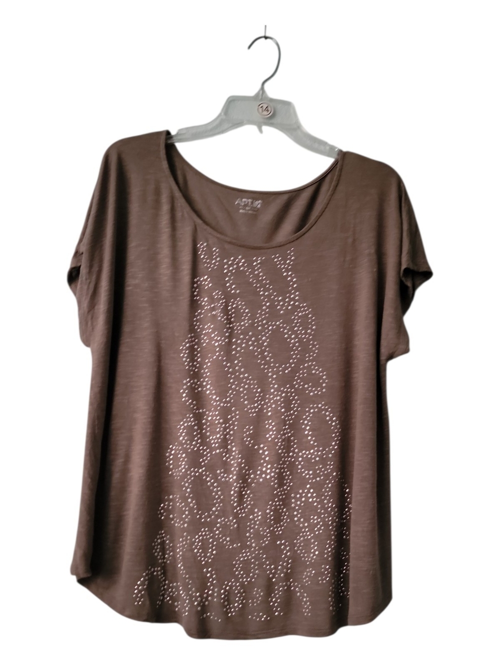 Apt. 9 Brown Short-Sleeve Scoop Neck Top with Studded Front